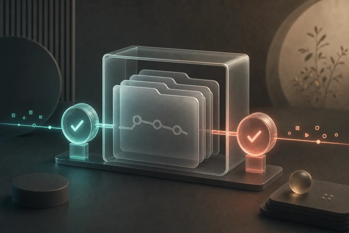 A glass repository passing through two quality checkpoints